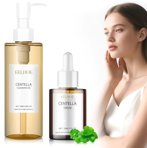 2 Stück Centella Cleansing Oil + Centella Serum, koreanisches Gesichtsserum, Centella-Extrakt aus Madagaskar Light Reinigungsöl, Centella Gesichtsserum, Geeignet für Empfindliche Haut