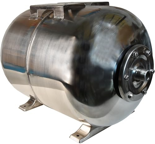 Réservoir à Vessie Sous Pression 50L - Groupe de Surpression - Rccordement 1 - Cuve Ballon en Acier Inoxydable INOX - pour Pompe Domestique, Pompe de Puit - Suppresseur Pompe - Horizontal 50 Litres
