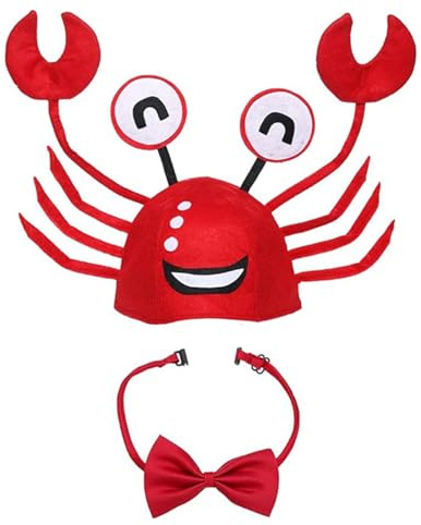 Lifreer Crab Hat, Smile Red Crab Hat Costume & Red Wine Bow Tie