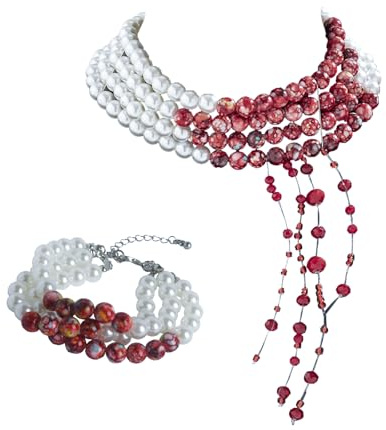 Juozyve Collier de Costume Halloween Femme Vampire : Collier de Fête Costume Vampire, Accessoires Halloween, Bracelet Choker pour Femme, Déguisement Vampire, Bijoux Gothiques, 2 Pièces