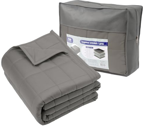 Harbour Housewares Weighted Blanket 8kg with Storage Bag – 150x200cm Grey Weight Blanket for Anxiety, Stress Relief & Deep Sleep – Soft Fabric Calming Throw with Glass Bead Filling
