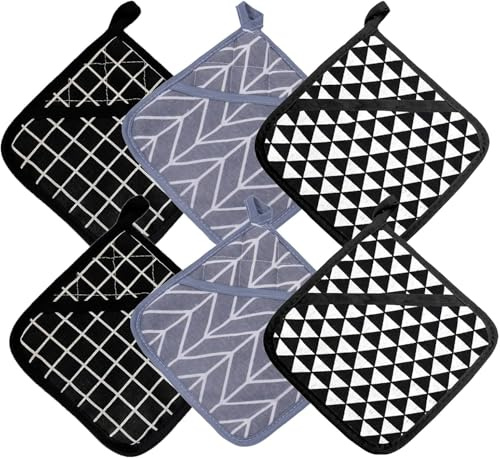 Srvauyea 6 Piezas Manoplas de Cocina de algodón Resistentes al Calor Guantes de Horno Acolchados con algodón Reciclado 18 x 18cm Agarraderas Resistente al Calor para cocinar y cocinar