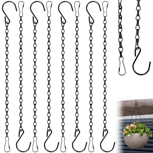 HX-pyahgtv 8 stycken blomampelkedjor 50 cm metallkedja att hänga upp korgkedja med S-krokar, metall svart kedja för hängkorgar, hängande växter, blomkrukor, fåglar, lykta, biljboard, inomhus, utomhus