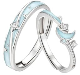 Evig stjärna-måneälskare Ringar Matchande set Knuckle circlet S925 Sterling Silver Cubic-Zirconia Stjärna Justerbart mode for par kvinnor smycken(Women)