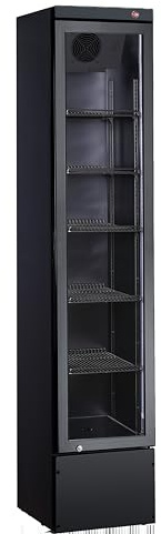 METRO Professional Frigorífico para Bebidas GSC2133B-NC, 166L, 5 estantes ajustables, Puerta de Vidrio con Cerradura, Luces LED, negro