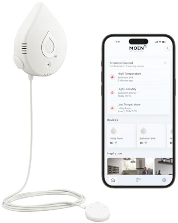 Moen Flo Smart Water Leak Detector, Drip or Flood Sensor Alarm for Home, 1-Pack, White, 920-004