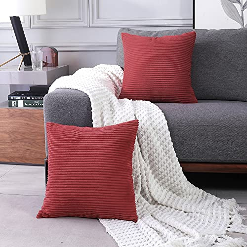 Deconovo Set of 2 Throw Pillow Cases Super Soft Corduroy Cushion Covers for Christmas with Zipper, Wine Red 20x20 inch, 2 Pieces