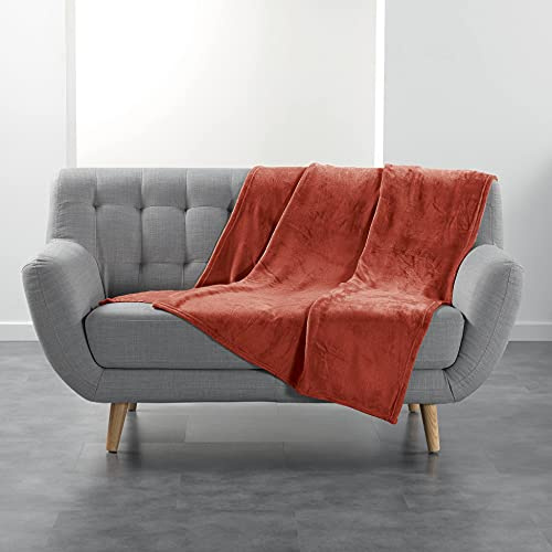 Douceur d'Intérieur, Plaid Doux (125 x 150 cm) Flanou Terracotta, Flanelle Unie