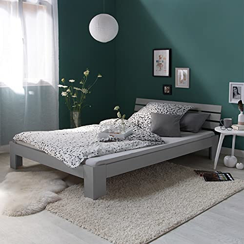 Homestyle4u 2261, Holzbett Doppelbett 120x200 mit Matratze und Lattenrost Bett Grau Holz Kiefer Bettgestell Futonbett