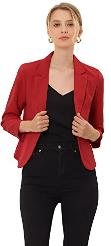 Allegra K - Blazer Corto y Ligero de Verano para Mujer, con Frente Abierto, para Oficina, Trabajo o Negocios, Estilo Informal, Rojo - sólido, M