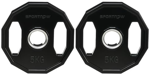 SPORTNOW Juego de 2 Discos de Pesas Olímpicas 5 kg Ø24x3,5 cm Hierro Fundido Placas de Pesas con Orificio de 50 mm para Barra Entrenamiento Fitness en Gimnasio Casa Negro