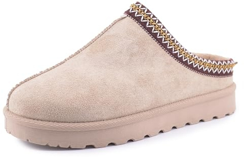 JOMIX Pantoufles Femme Hiver d'Intérieur Chaussons Mules Élégant pour Maison Sabots Chaude Antidérapants Confortables à Enfiler Effet Daim Doublure Douce Semelle Épaisse Confort X007 Beige 39
