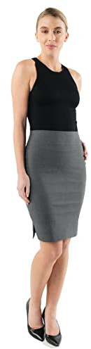 URBAN STITCH Black Pencil Stretch Midi Skirt for Women - Shapewear Dress, Bodycon, High Waist Office Wear, Above Knee Length (8, Grey)