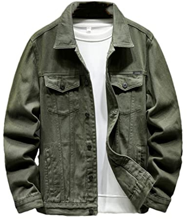 Haitpant Herren-Jeansjacke, Weiß, Khaki, lockerer Mantel, Stretch, schmale Jeans, Cargojacke, EN8, XL