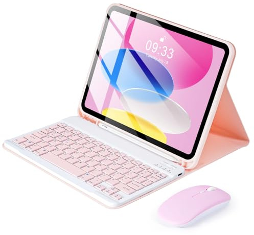 SOPPY Bluetooth Keyboard Case with Mouse for iPad 11th Gen. (A16) 11-inch 2025, 10th Generation 10.9 inch 2022, Detachable Protective Cover, with Built-in Pen Holder, UK Layout, Pink