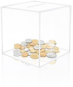 Qaziuy Clear Money Box for Adults, Acrylic Piggy Bank, Square Money Saving Box, Smash Money Box