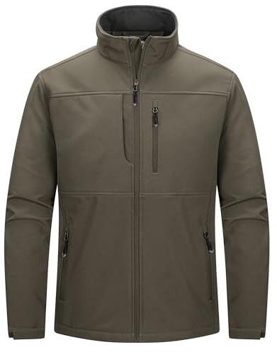 33 000 fot softshelljacka herr vattentät vinterjacka varm fleece fodrad utomhusjacka funktionell jacka lätt jacka med ståkrage för vandring, camping, löpning, Olivgrön, XXL