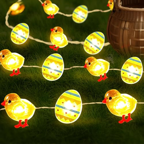 Ljusslinga påsk, 300 cm LED påskljuskedja, påskdekoration, varm vit påskkycklingar, ljuskedja, påskdekoration, ljuskedjor, sladdljus för påsk, ljusslinga för vår påsk inomhus, utomhusdekoration