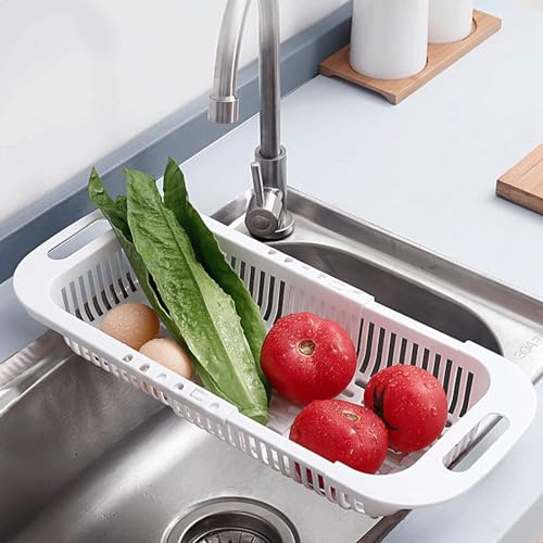 AUSYIWI Colador para el fregadero, cesta de drenaje para fregadero de cocina, 34-44 cm, colador de cesta de filtro extensible, para lavar verduras y frutas, escurrir pasta cocida y verduras secas