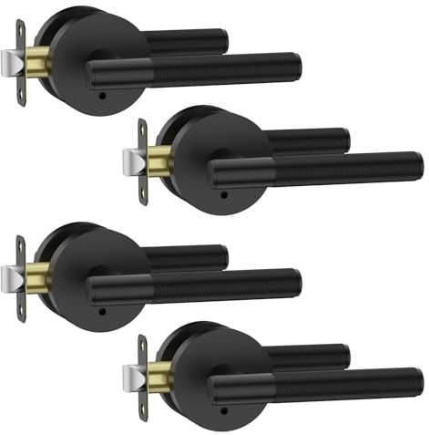 Asidrama 4 Pack Privacy Door Handles with Lock,Matte Black Door Handles Interior for Bedroom or Bathroom, Heavy Duty Black Door Levers, Reversible Keyless Turn Lock Interior Door Handle