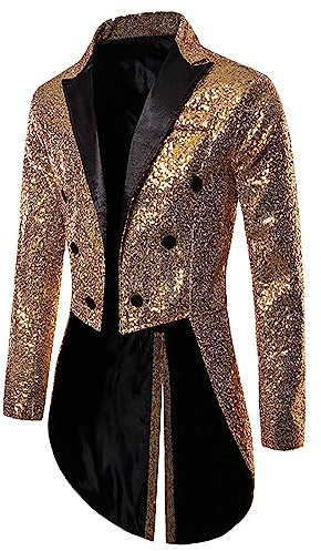 Frac da Uomo Cappotto Brillantini con Paillettes Glitterati Blazer Giacche Casual Smoking Vestito Elegante Cerimonia Giacca Uomo Vintage Festa di Nozze Costume Abbigliamento Medievale Cappotto Lungo