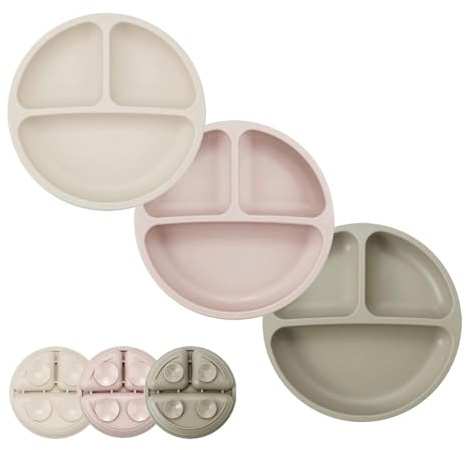 PandaEar Silikon-Teller für Babys und Kleinkinder, rutschfest, spülmaschinen- und mikrowellengeeignet, Silikon (Brauner Tee Flachs)
