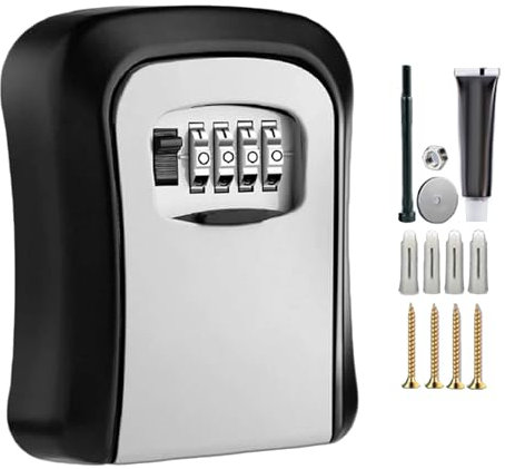 Caja fuerte para llaves montada en la pared - Caja para llaves de seguridad con combinación de 4 dígitos |Caja de seguridad con código reiniciable para almacenamiento de llaves de repuesto en el hogar