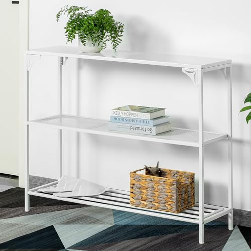 HDANI Mesa de Entrada Estrecha,Consola de Tres Niveles, Mesa de Sofá, Mesa Auxiliar, Pasillo, Entrada, Salón,100x 30 x 80 cm,Blanco