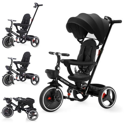 UBRAVOO Baby Dreirad 6 In1,Zusammenklappbares Kinderdreirad mit Verstellbarem Elterngriff,Radbremsen & abnehmbarem Verdeck, Trike mit Rückenlehne & Sicherheitsgurt von 10 Monaten bis 5 Jährige