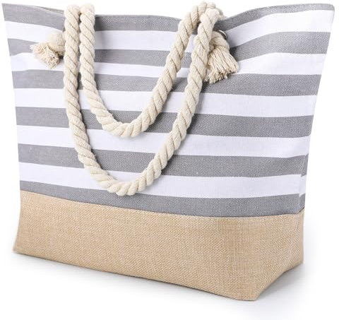 patinadrift Strandtasche Große, Beach Tote Bag mit Reißverschluss, 50×35×15 cm Wasserdicht Shopper Tasche Saunatasche Damen Handtasche Umhängetasche Travel Bag für Pool Gym Picnic
