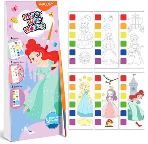 YPLUS Water Colouring Book for Children Painting Watercolour Paint Set Paper for Kids, Magic Book Arts and Crafts Gift for Drawing - Mini Princess
