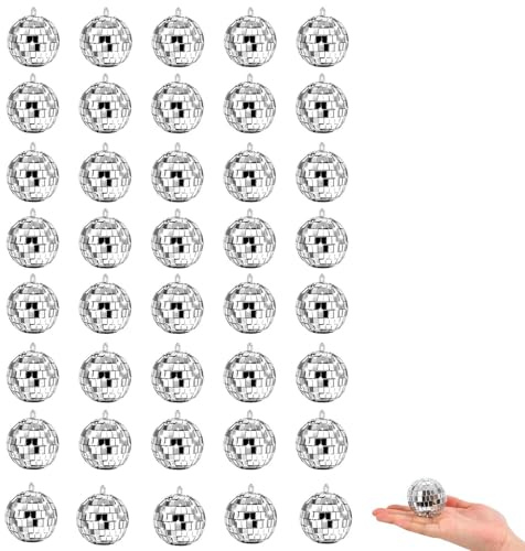40 stycken diskokula dekoration, spegelkulor, diskokula, liten discokula för flera scenarier, discokulor för bröllop, födelsedagsfest, dekoration, ljuseffekt (silver-1)