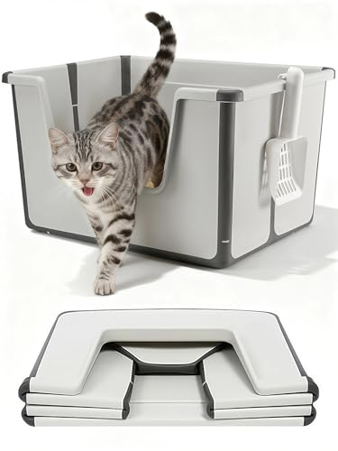 BOLUAMPHC Large Cat Litter Boxes (16x20x12 Inch) with Scoop, Portable Cat Litter Box for Travel with Open Top & High Side, Foldable Box Easy to Carry to Indoor or Outdoor, for Kitty & Big Cats