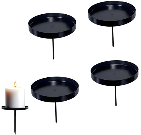 WertFix Juego de 4 portavelas de Adviento, juego de 4 unidades, metal negro para velas de pilar, 8 cm, plato de cera, decoración rústica de Navidad para decoración de mesa y arreglo de Adviento (negro
