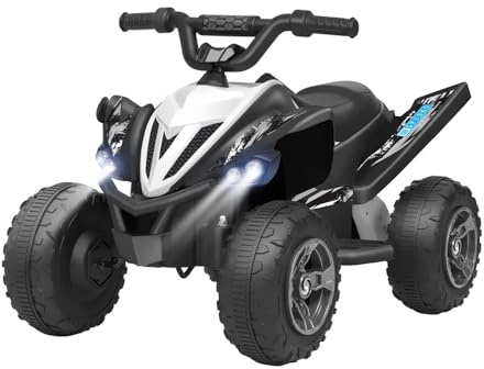 Quad Elettrico 12V con Batteria al Litio Veicolo per Bambini Autonomia Lunga Luci LED Design Sportivo Bimbo/Bimba Funzioni di Sicurezza (NERO)