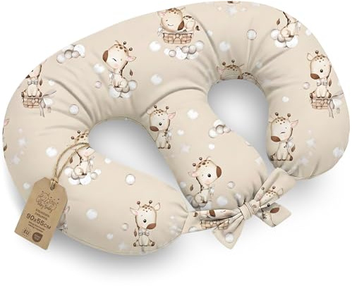 Totsy Baby Cojín Lactancia gemelar Nursing Breastfeeding - 90x50 cm - Almohada de Lactancia para bebé Multifuncional para Gemelos Chest Pillow Pecho posicionamiento Oeko-Tex Jirafa