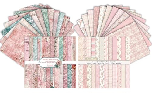 Scrapbook papper, 48 ark, 15,2 x 15,2 cm, dubbelsidigt mönsterpapper, 6 tum dekorativt pappersset, flerfärgat hantverk papper för gör-det-själv fotoalbum och scrapbook-dekoration (rosa)