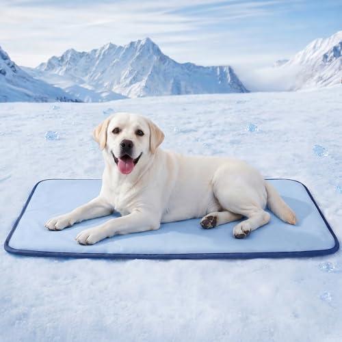 Deconovo Tappetino Rinfrescante per Cani e Gatti 90x50 cm, Tappeto Fresco Double Face con Tessuto Cooling e Morbida Spugna, Trapuntato e Lavabile, Materassino Estivo per Cuccia, Divano e Auto, Blu