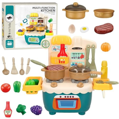 Toyana Play Kitchen Set for Kids - 18 PCs Realistic Mini Kitchen & Utensils Accessories with Running Water Play Sink, Interactive Cooking Role Play Gift Toy for Children 3+ Years