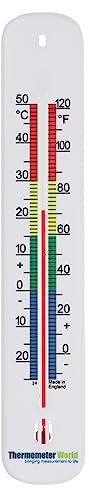 215mm Colour Coded Room Thermometer - Made in UK for Home Office, Garden or Greenhouse Indoor and Outdoor Temperature Thermometer Wall Mounted