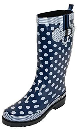 MADSea Damen Gummistiefel Ocean High Langschaft, Dunkelblau mit weißen Punkten, 36 EU