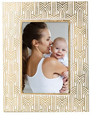 Kimdio 4x6 Picture Frame Resin Table Gold Photo Frames Rustic Frame with High Definition Glass for Wall or Tabletop Display