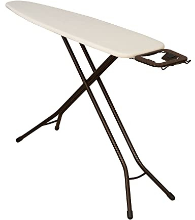 Household Essentials Ultra Ironing Board, 4-Leg, with Steel Top and Iron Rest, Cotton Cover with Fiber Pad, Heat and Stain Resistant, Antique Bronze Frame