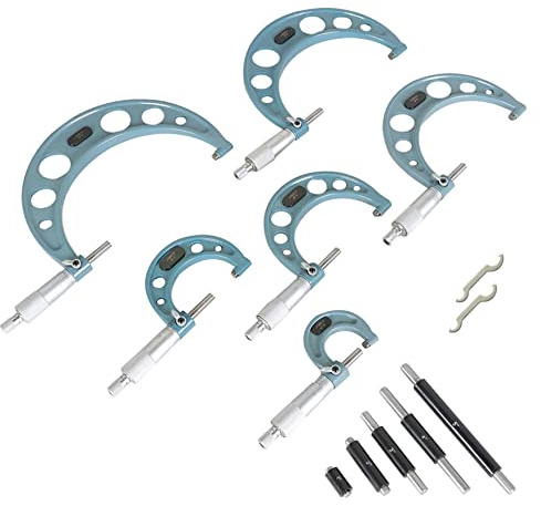 waltyotur Type C 0-6 Inch Outside Micrometer 0.0001 Inch Accuracy for Precise Measurement Work with Carbide Tip with Case 6 Pieces