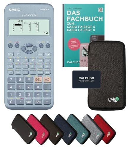 Casio fx-83GT X Incl. Funda Protectora Gris Oscuro y Libro especializado (64 páginas, DIN A5) – Calculadora científica – Smart Set (Alemán)