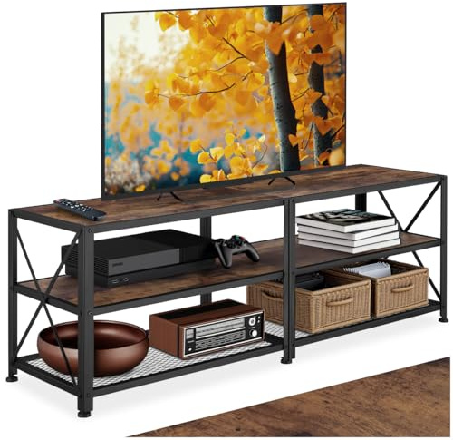 tectake 801055 Mobile basso Chicago, 3 ripiani aperti, Piedi in plastica regolabili in altezza (Industriale scuro, 141 cm)