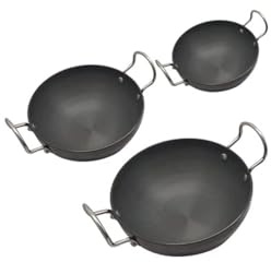 Satre Online and Marketing Hindalco Lot de 3 bols Kadhai en aluminium de différentes tailles (2, 3, 4) – Couleur : noir