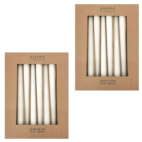 Stavljus set om 20 | Cream | Höjd 25 cm ø 2,2 cm | brinntid 7 timmar – premiumkvalitet | enfärgade spetsljus | pajoma