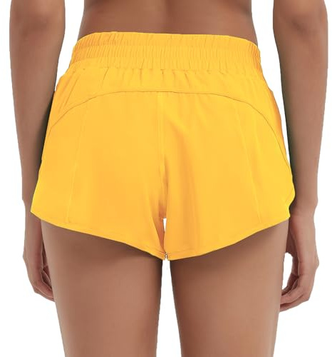Husnainna Sportshorts för kvinnor 6,3 cm hög midja, löparshorts med dragkedja, sportshorts, elastiskt band, träningsshorts, 021 Mango Gul, S