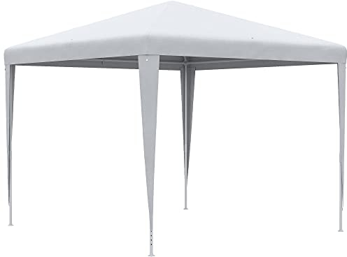 Outsunny Carpa de jardín para fiestas, carpa de jardín, sistema de clic, 90 g/m², lona de polietileno de acero, color blanco, 2,7 x 2,7 m